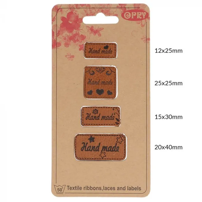 4 Labels 'Handmade' - bruin imitatieleer - Opry